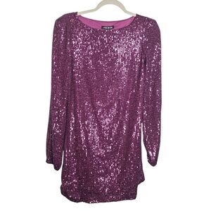 Steve Madden Womens Purple Sequin Mini Dress Long Sleeve New Years Holiday XS